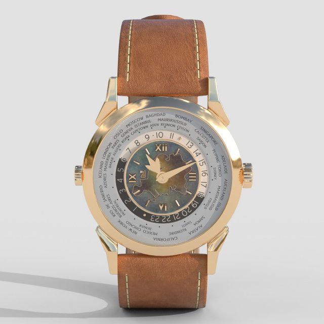 Patek Philippe Two-Crown Worldtime 3D Модель .c4d .max .obj .3ds .fbx .stl .blend 