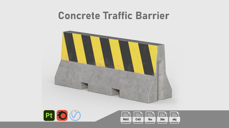 Concrete Traffic Barrier 3D Модель .c4d .max .obj .3ds .fbx .stl .blend 
