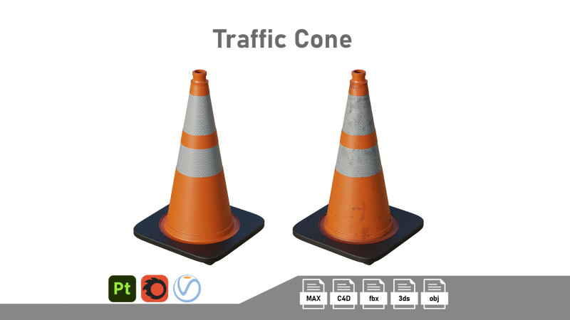 Traffic Cone 3D Модель .c4d .max .obj .3ds .fbx .stl .blend 