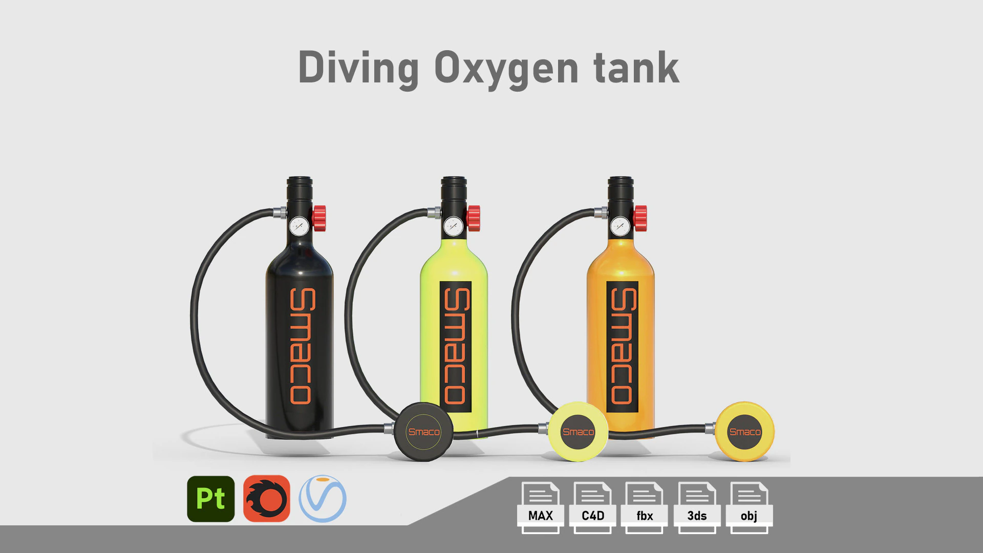 Smaco Diving Oxygen Tank 3D Model .c4d .max .obj .3ds .fbx .stl .blend