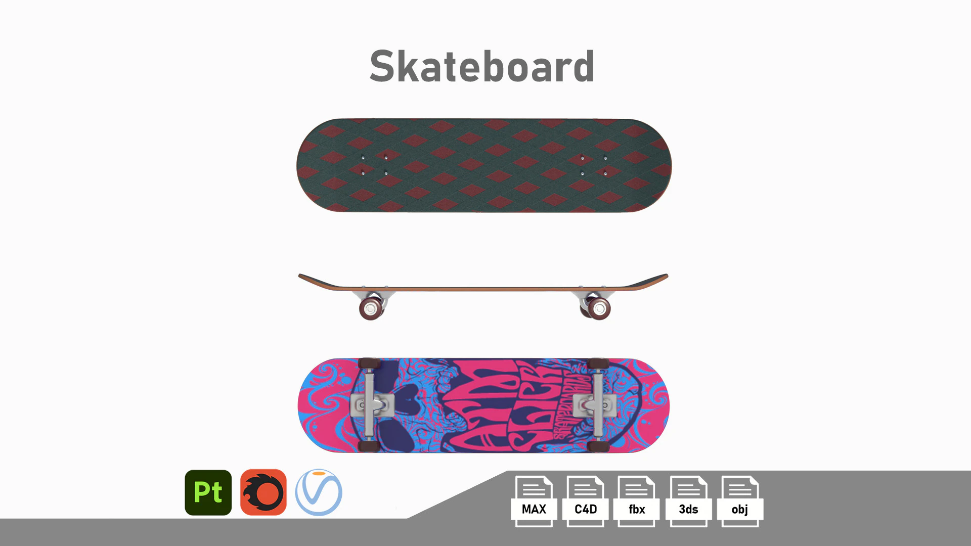 Skateboard Collection 3D Model .c4d .max .obj .3ds .fbx .stl .blend 