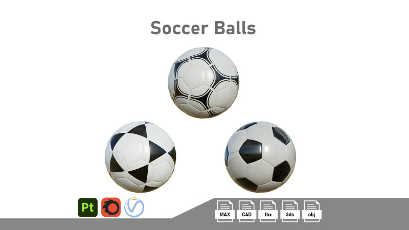 Soccer Ball Collection 3D Model .c4d .max .obj .3ds .fbx .stl .blend 