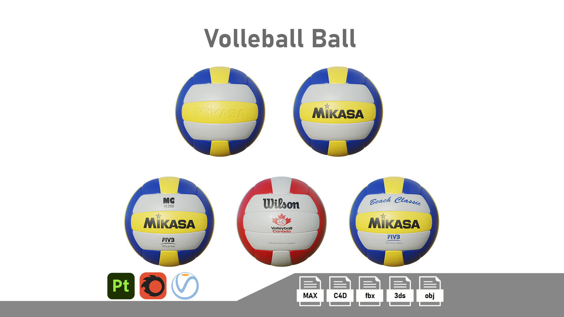 Volleyball Ball 3D Model .c4d .max .obj .3ds .fbx .stl .blend