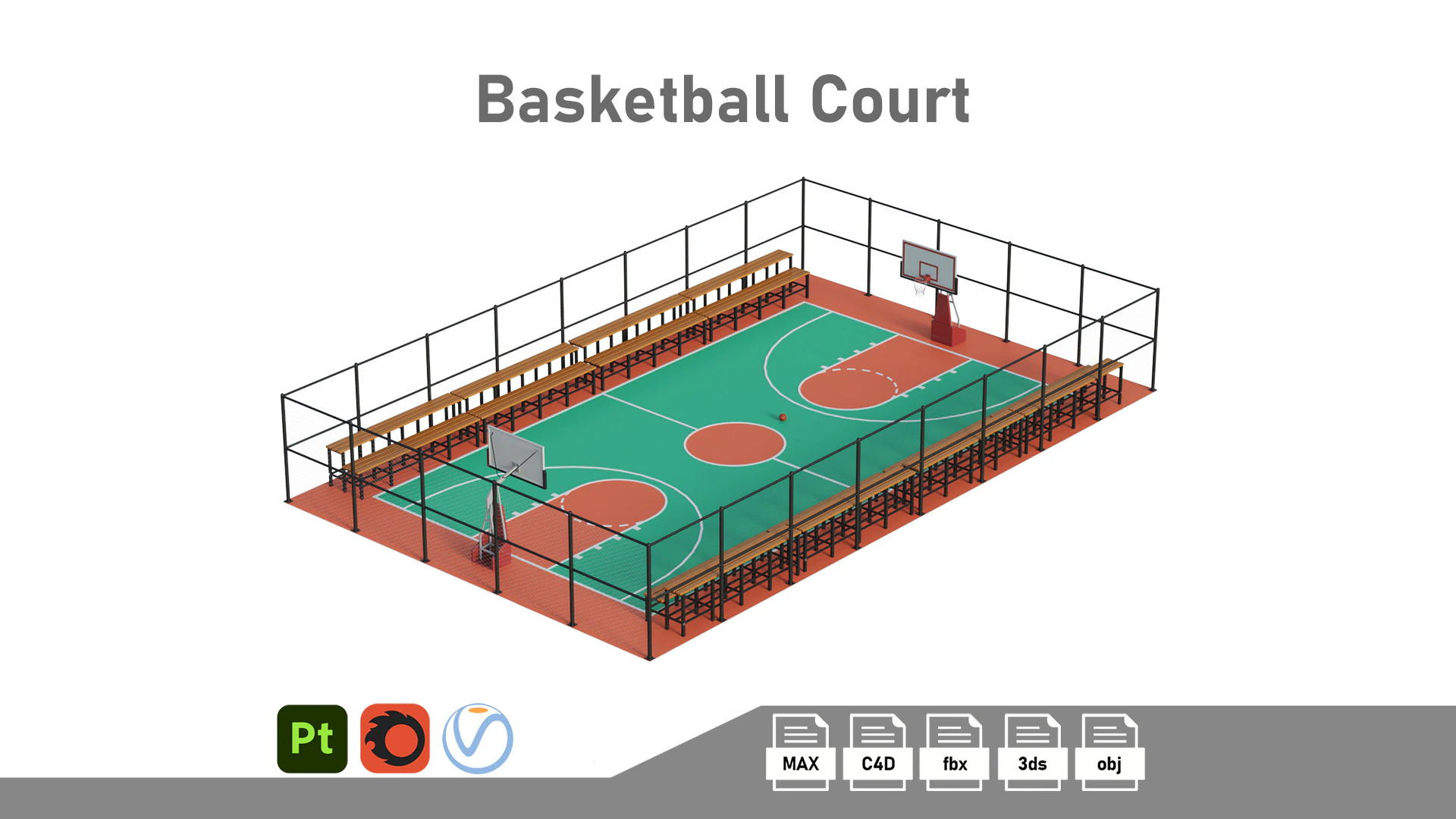 Basketball Court 3D Model .c4d .max .obj .3ds .fbx .stl .blend 