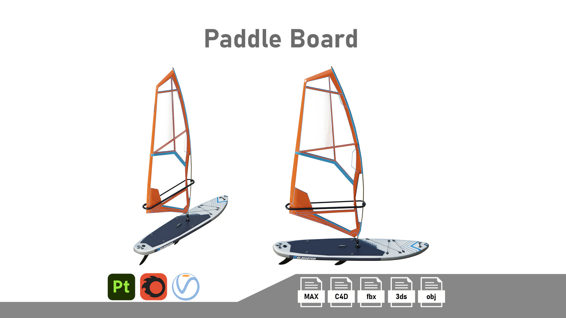 Gladiator WindSurfing Board 3D Model .c4d .max .obj .3ds .fbx .stl .blend 