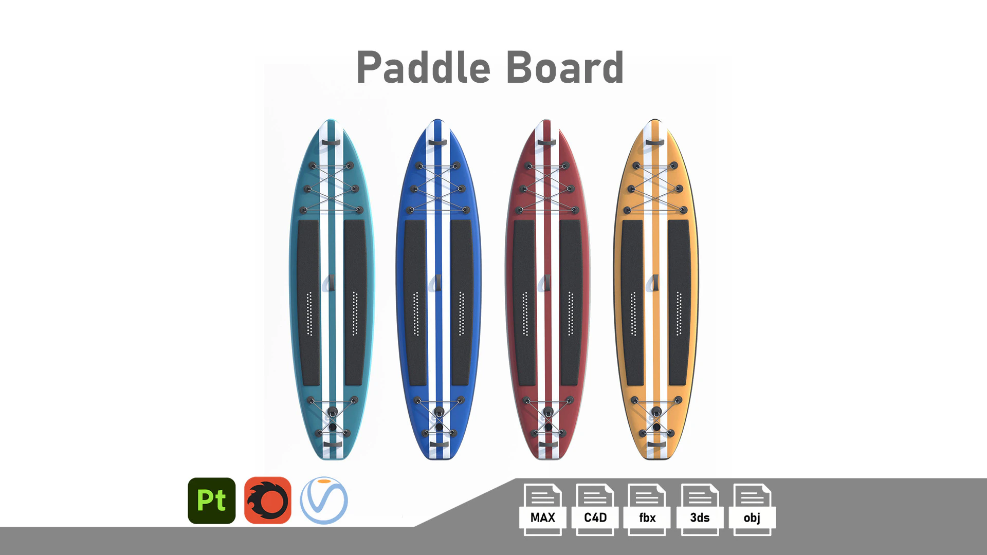 Paddle Board 4 Colors Collection 3D Model .c4d .max .obj .3ds .fbx .stl .blend 