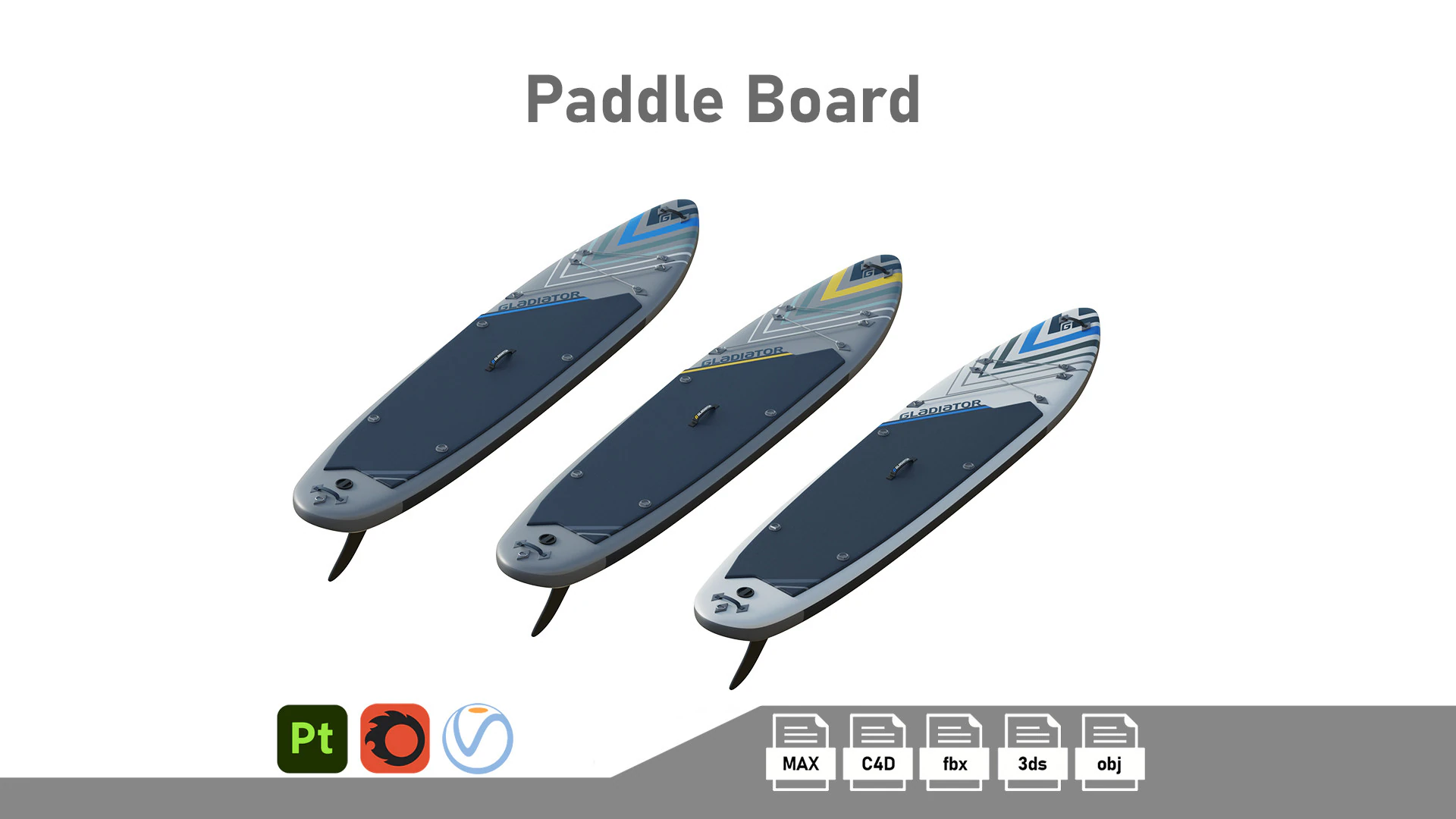 Gladiator Paddle Board 3D Model .c4d .max .obj .3ds .fbx .stl .blend 