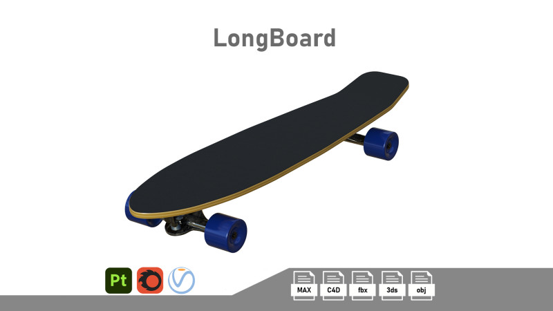 Longboard Modelo 3D .c4d .max .obj .3ds .fbx .stl .blend 