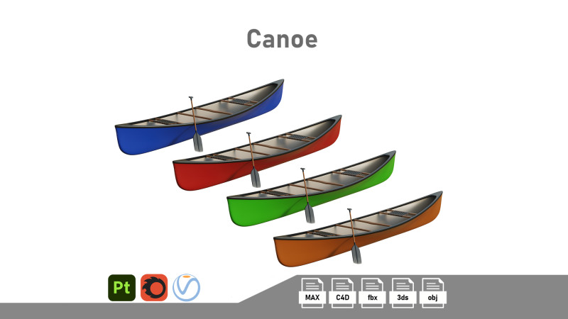 Canoe 3D Model .c4d .max .obj .3ds .fbx .stl .blend 