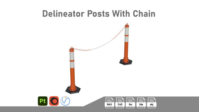 Delineator Posts With Chain 3D Model .c4d .max .obj .3ds .fbx .stl .blend 