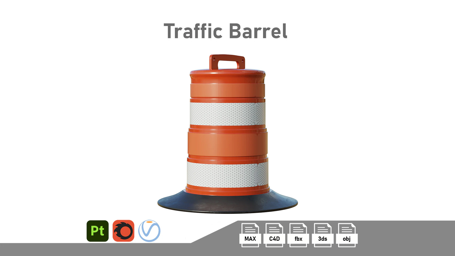 Traffic Barrel 3D Model .c4d .max .obj .3ds .fbx .stl .blend 