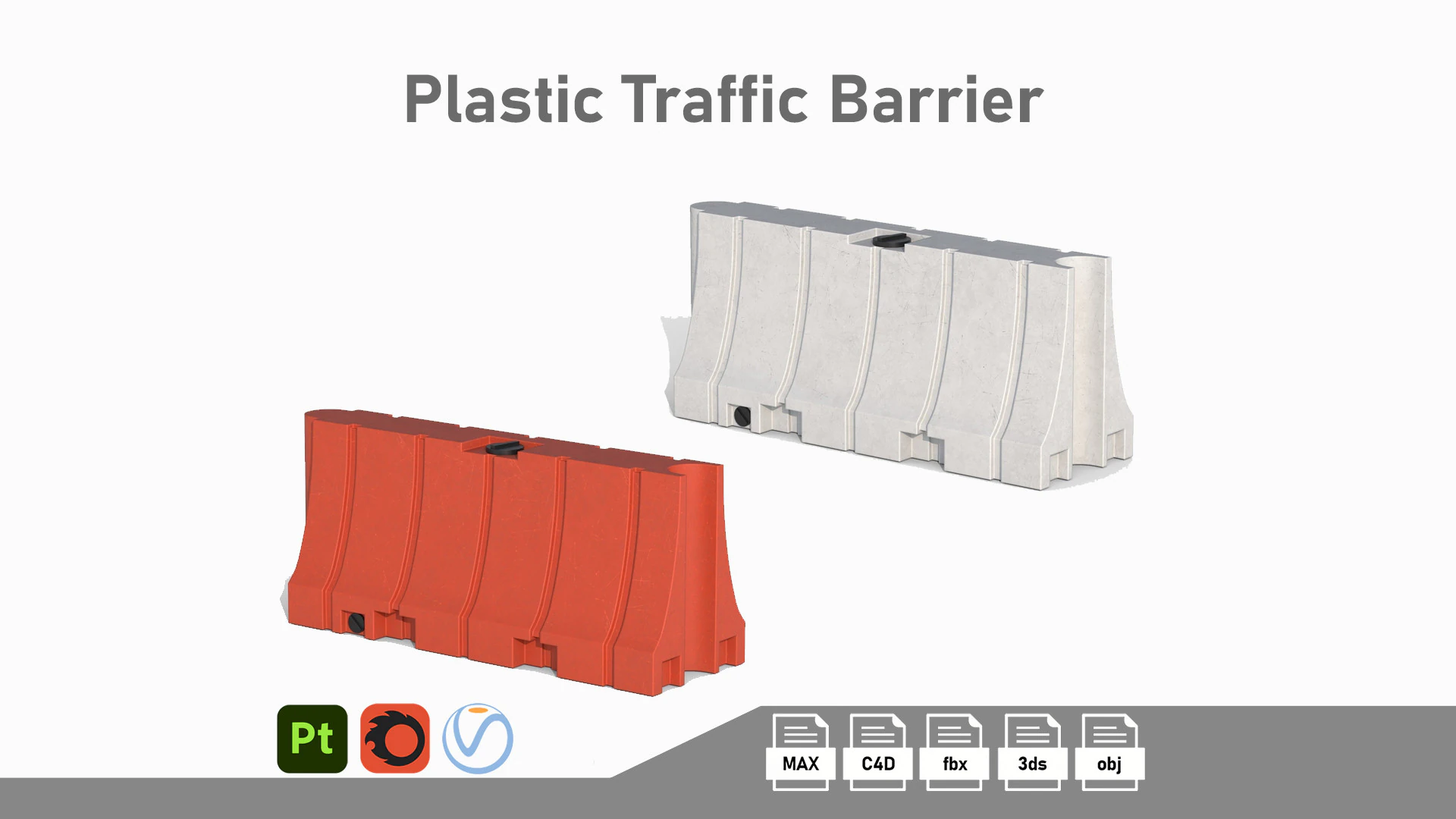 Plastic Traffic Barrier 3D Model .c4d .max .obj .3ds .fbx .stl .blend 