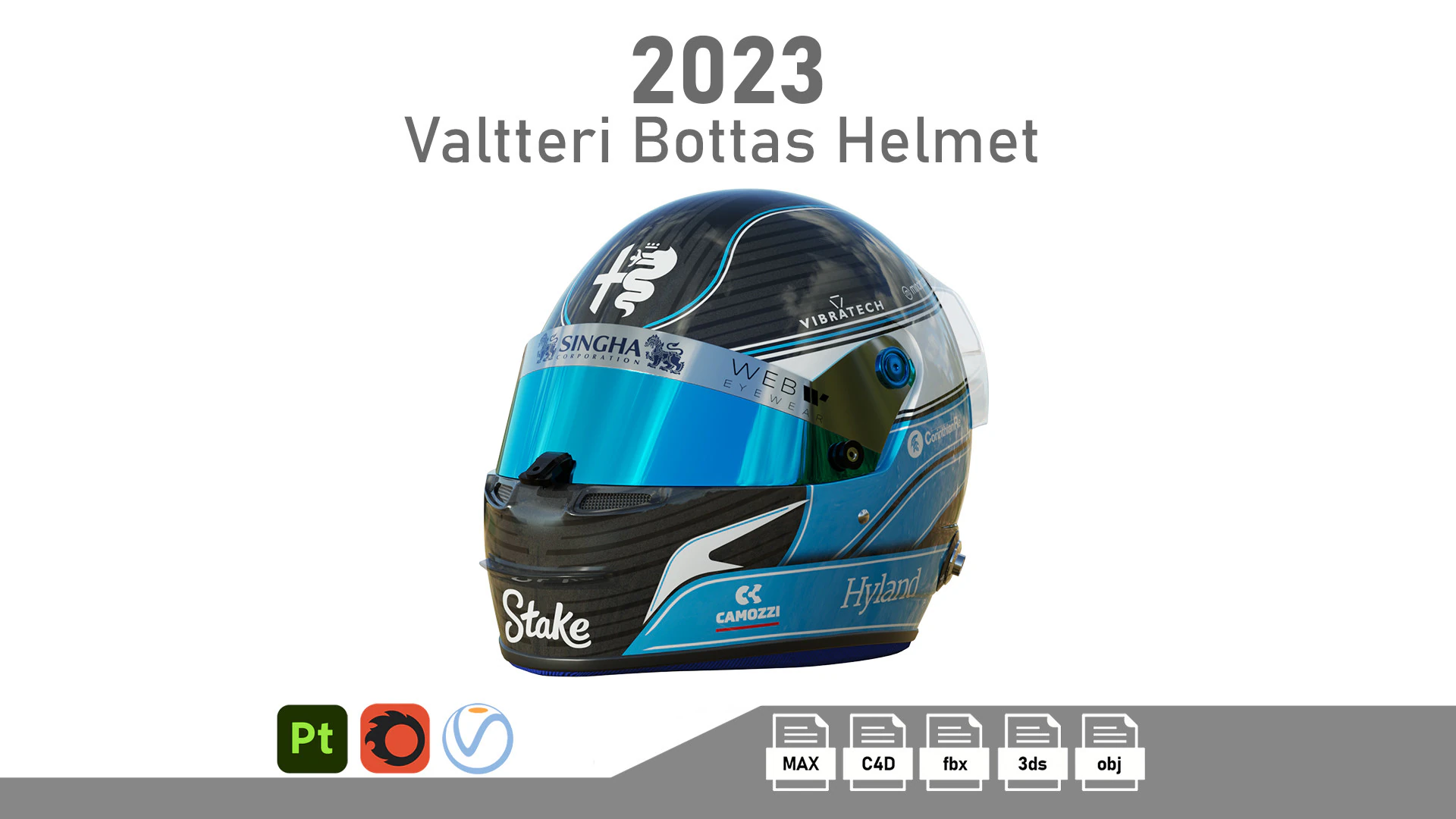 F1 Valtteri Bottas Helmet 2023 3D Model .c4d .max .obj .3ds .fbx .stl .blend 