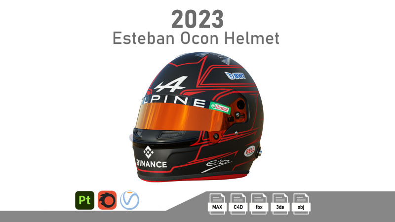 F1 Esteban Ocon Helmet 2023 Modelo 3D .c4d .max .obj .3ds .fbx .stl .blend 