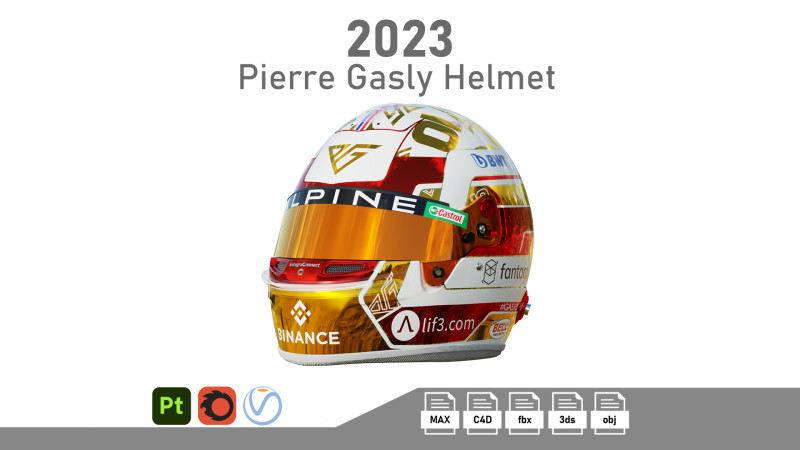 F1 Pierre Gasly Helmet 2023 3D 모델 .c4d .max .obj .3ds .fbx .stl .blend 