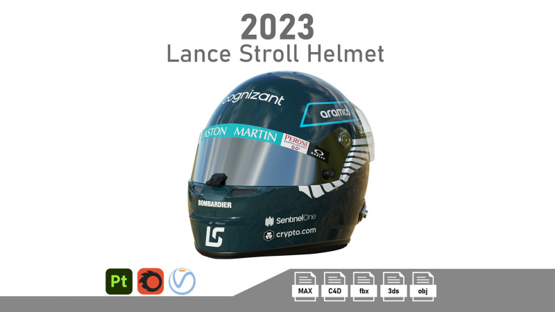 F1 Lance Stroll Helmet 2023 Modelo 3D .c4d .max .obj .3ds .fbx .stl .blend 