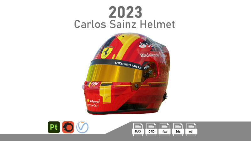 F1 Carlos Sainz Helmet 2023 3D Model .c4d .max .obj .3ds .fbx .stl .blend 