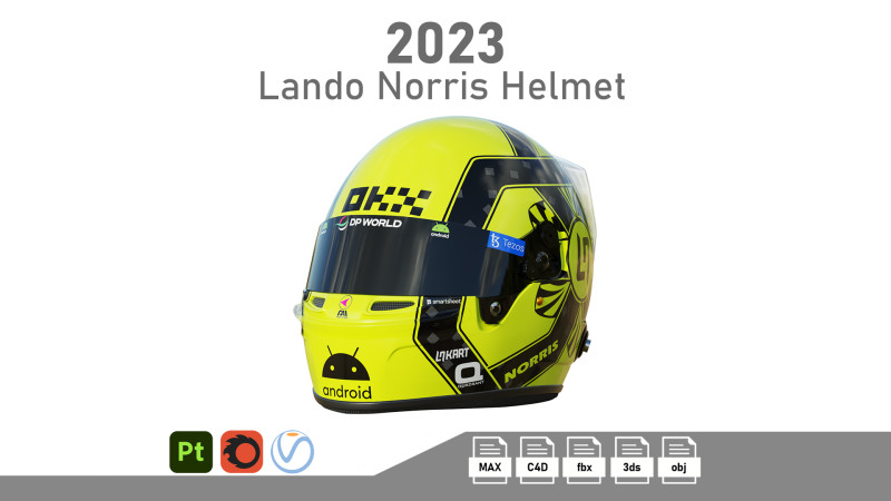 F1 Lando Norris Helmet 2023 3D Модель .c4d .max .obj .3ds .fbx .stl .blend