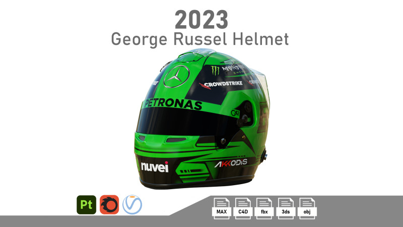 F1 George Russel Helmet 2023 3D Model .c4d .max .obj .3ds .fbx .stl .blend 