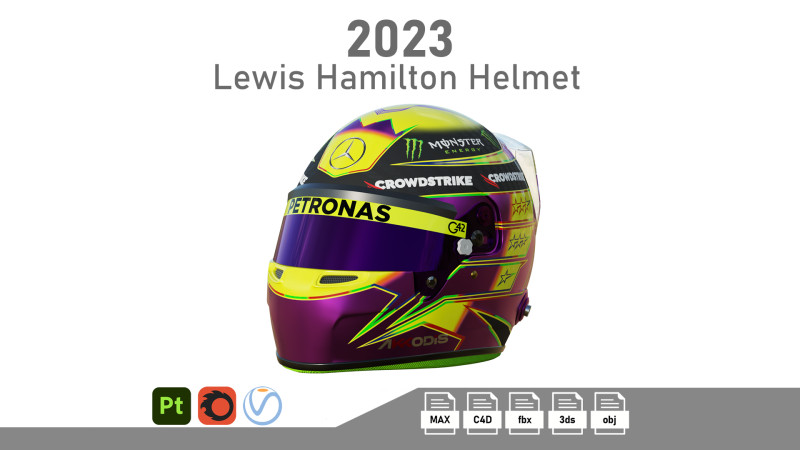 F1 Lewis Hamilton Helmet 2023 3D मॉडल .c4d .max .obj .3ds .fbx .stl .blend