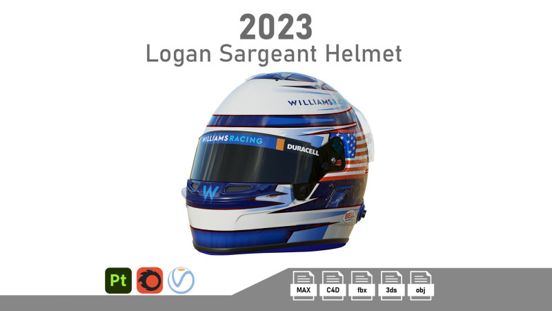 F1 Logan Sargeant Helmet 2023 Modèle 3D .c4d .max .obj .3ds .fbx .stl .blend 