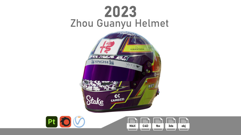 F1 Zhou Guanyu Helmet 2023 Modelo 3D .c4d .max .obj .3ds .fbx .stl .blend 