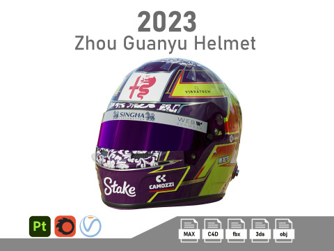 F1 Zhou Guanyu Helmet 2023 Modelo 3D