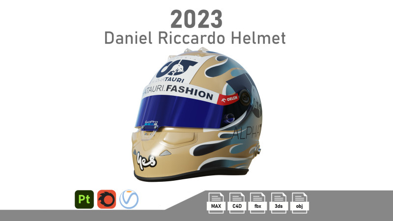 F1 Daniel Riccardo Helmet 2023 3D Model .c4d .max .obj .3ds .fbx .stl .blend 