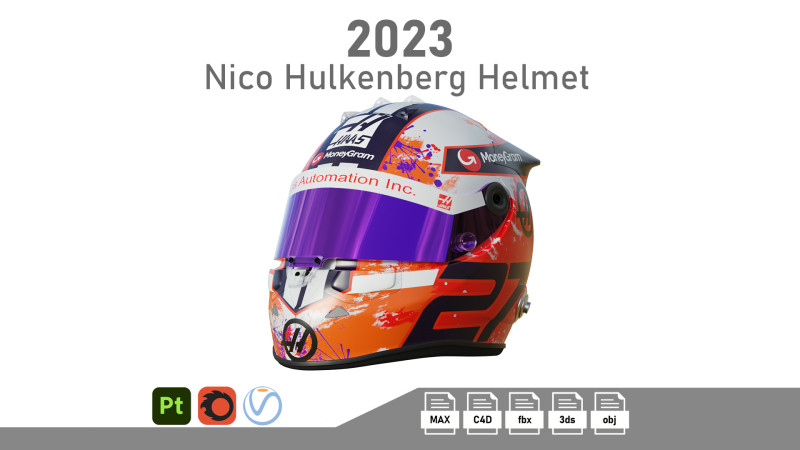 F1 Nico Hulkenberg Helmet 2023 3D Model .c4d .max .obj .3ds .fbx .stl .blend 