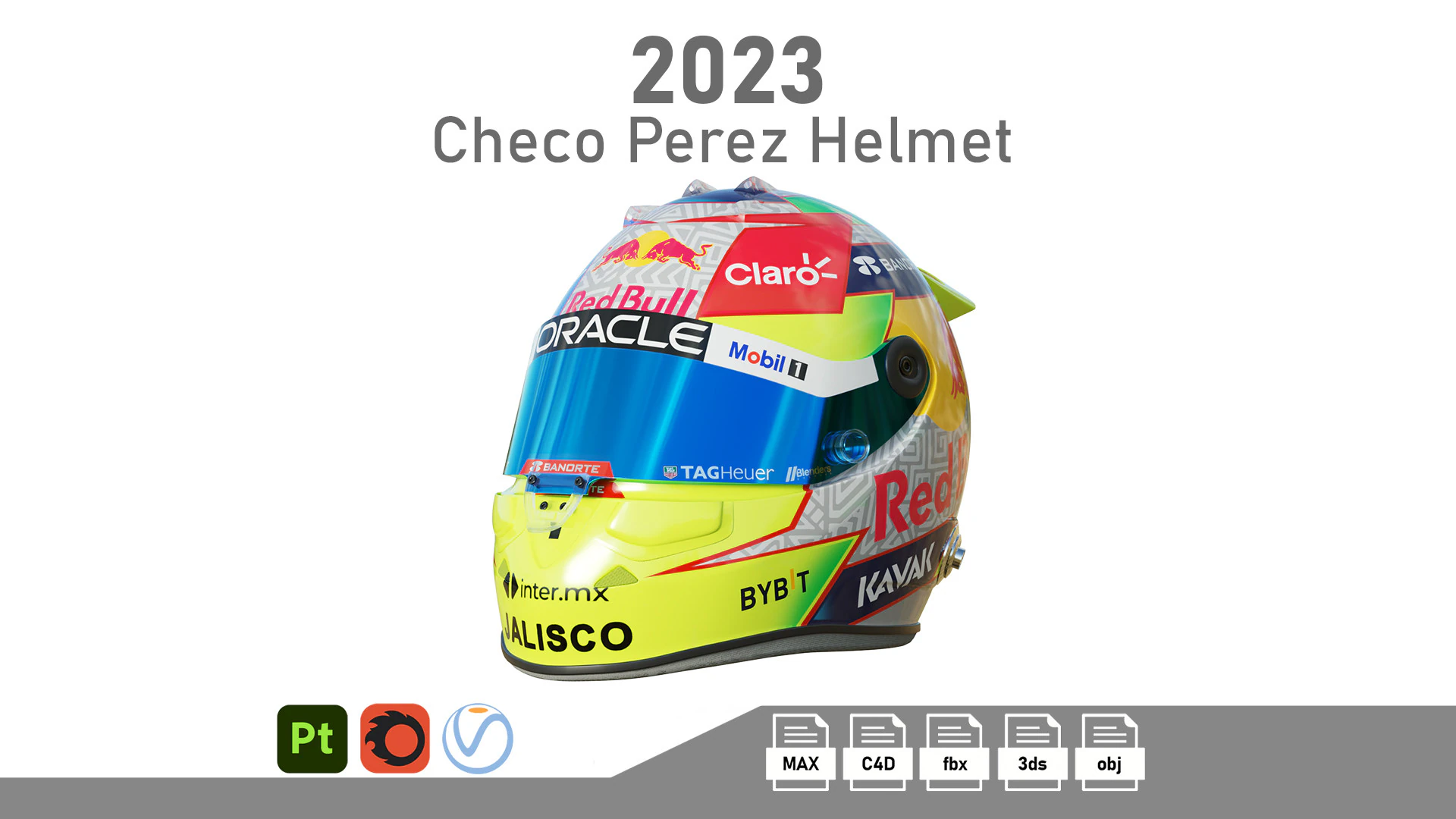F1 Checo Perez Helmet 2023 3D Model .c4d .max .obj .3ds .fbx .stl .blend