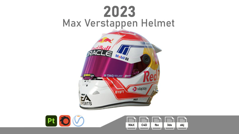 Casco F1 Max Verstappen 2023 Modelo 3D .c4d .max .obj .3ds .fbx .stl .blend 