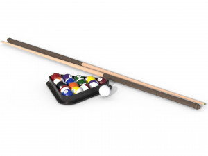 Billiards Balls And Cue Sticks 3D Model