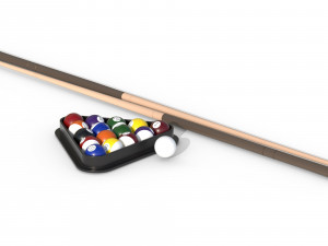Billiards Balls And Cue Sticks 3D Model