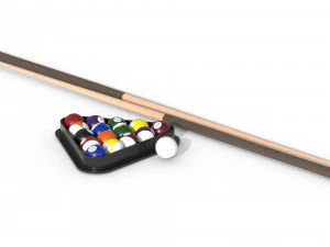 Billiards Balls And Cue Sticks 3D Model