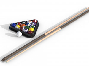 Billiards Balls And Cue Sticks 3D Model