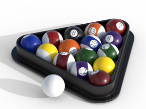 Billiards Balls And Cue Sticks 3D Model