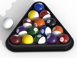 Billiards Balls And Cue Sticks 3D Model
