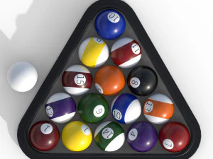 Billiards Balls And Cue Sticks 3D Model