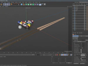 Billiards Balls And Cue Sticks 3D Model