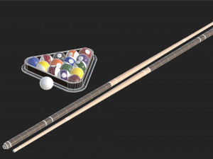 Billiards Balls And Cue Sticks 3D Model