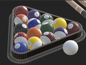 Billiards Balls And Cue Sticks 3D Model