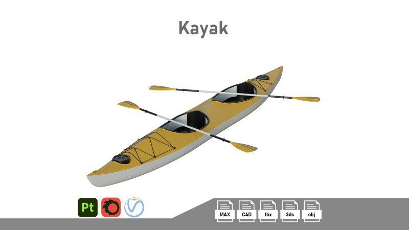 Kayak 02 3D Модель .c4d .max .obj .3ds .fbx .stl .blend 