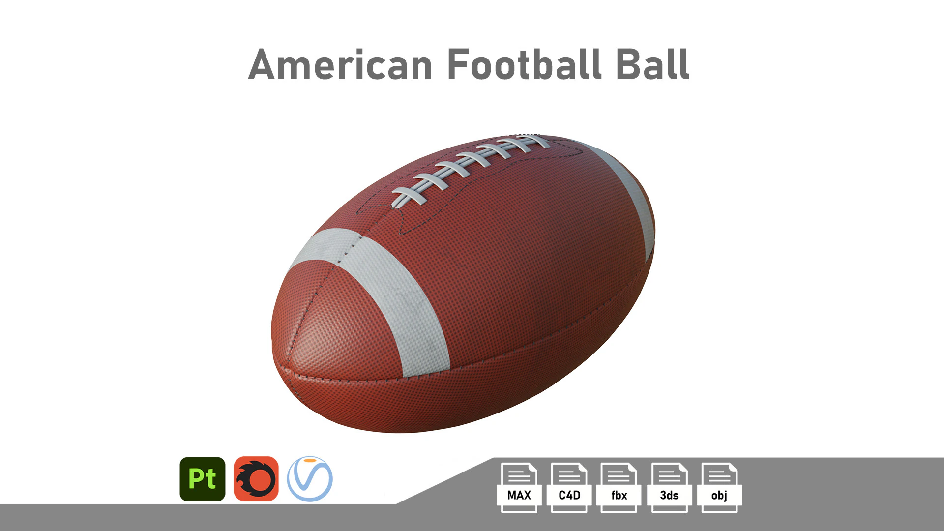 American Football Ball 3D Model .c4d .max .obj .3ds .fbx .stl .blend 