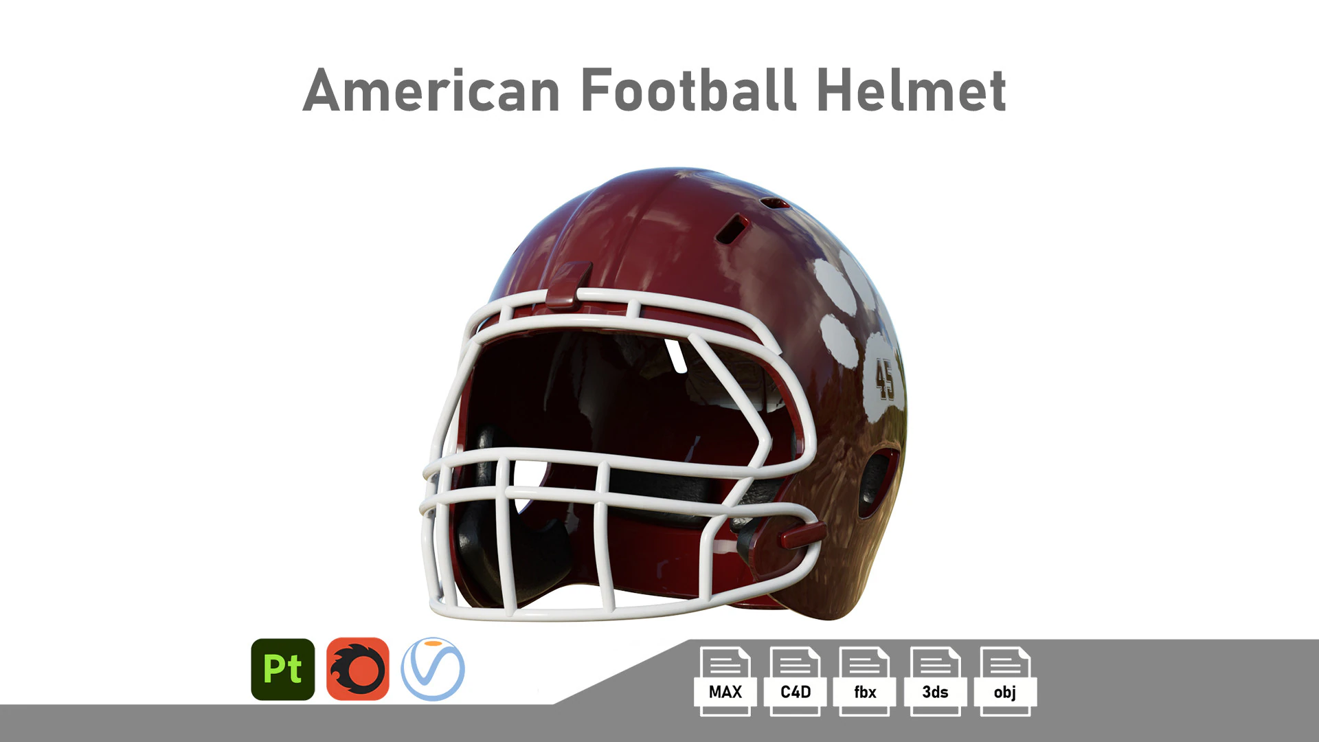 American Football Helmet 05 3D Model .c4d .max .obj .3ds .fbx .stl .blend 