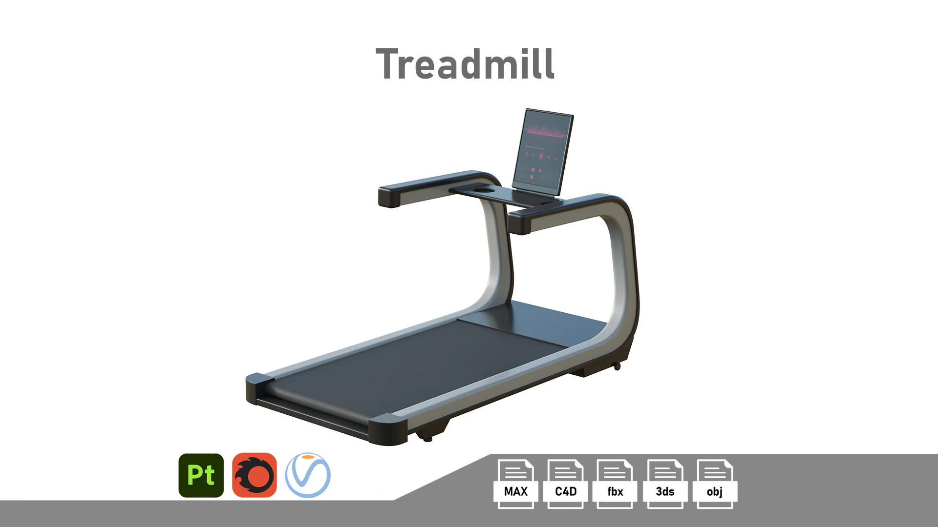 Treadmill 01 3D Model .c4d .max .obj .3ds .fbx .stl .blend 