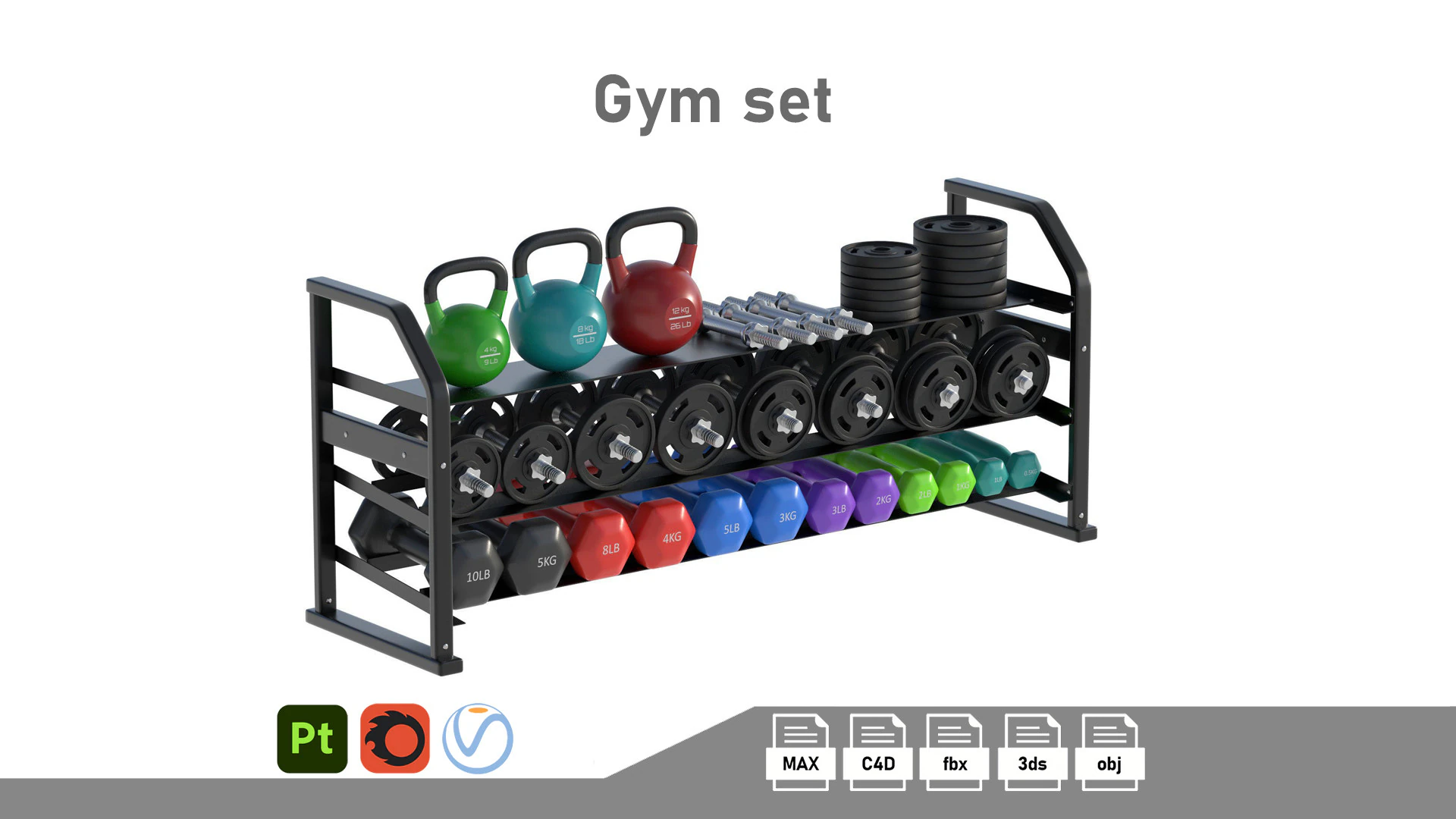 Dumbbel Rack 3D Model .c4d .max .obj .3ds .fbx .stl .blend 