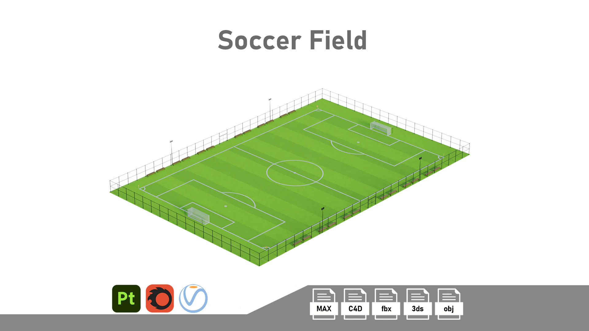 Soccer Field 3D Model .c4d .max .obj .3ds .fbx .stl .blend 