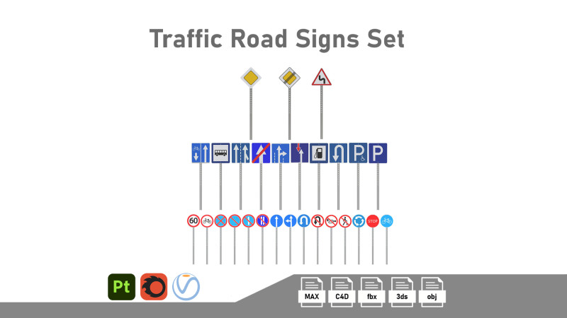 Road Signs Modèle 3D .c4d .max .obj .3ds .fbx .stl .blend 