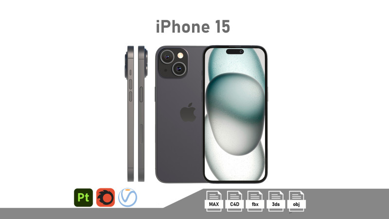 Apple iPhone 15 black Modello 3D .c4d .max .obj .3ds .fbx .stl .blend 
