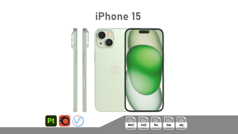 Apple iPhone 15 green 3D 模型 .c4d .max .obj .3ds .fbx .stl .blend 